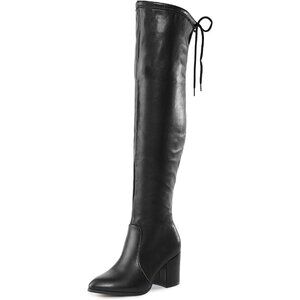 ⚡Women’s Black Leather Thigh High Boots Over The Knee Stretch Block Heel Boots